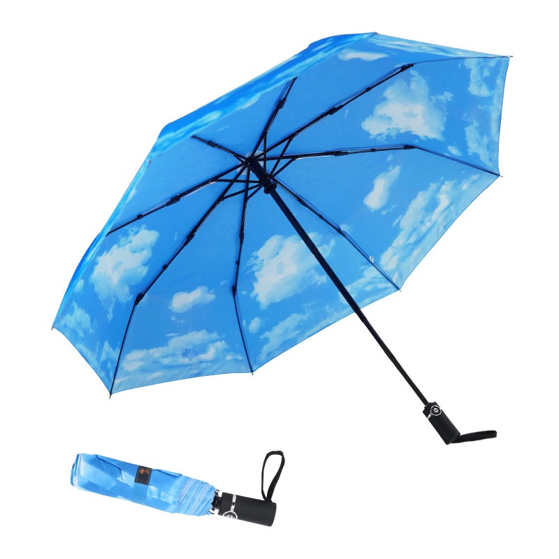 SY COMPACT Travel Umbrella Windproof Factory outlet Compact Automatic Umbrellas for Rain Compact Small UV Sun Protection Umbrella Durable Waterproof Lightweight Rust Resistant-Fits Backpack Car Purse (Blue Sky) - Image 1